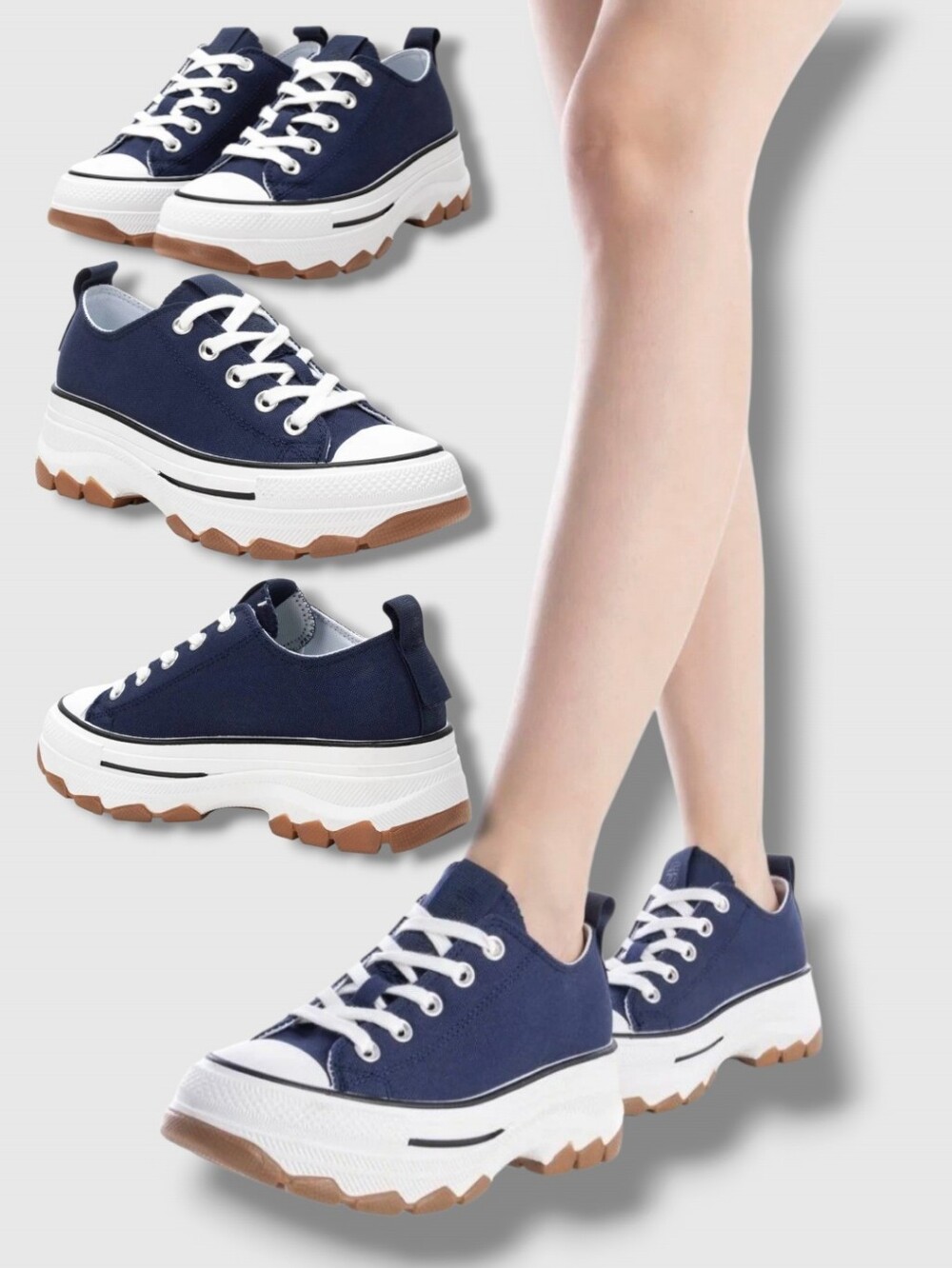 NWT 💙🤍 Refresh Women's Navy Vegan Canvas Laced Platform Sneakers